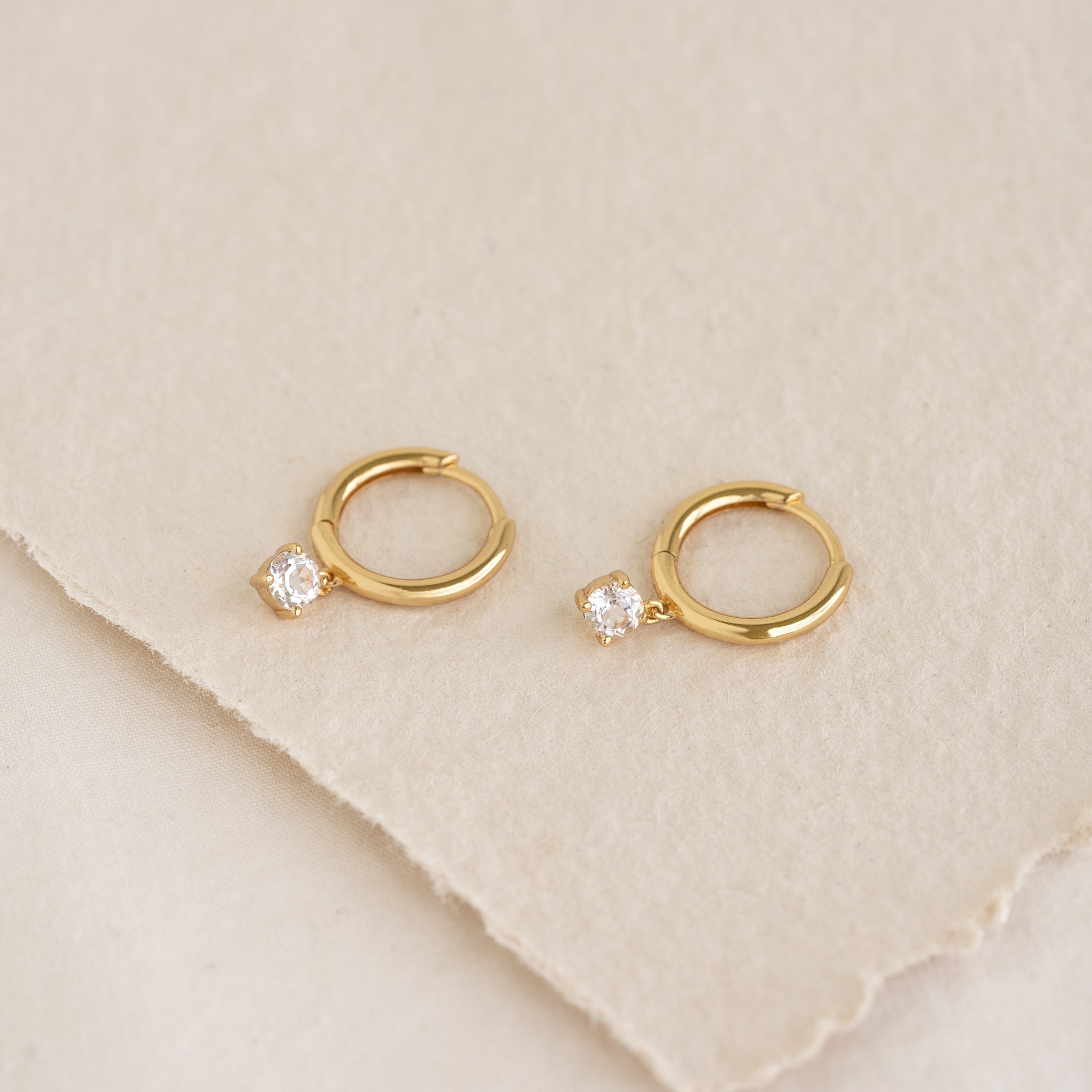 April Birthstone Drop Huggie Earrings - White Topaz