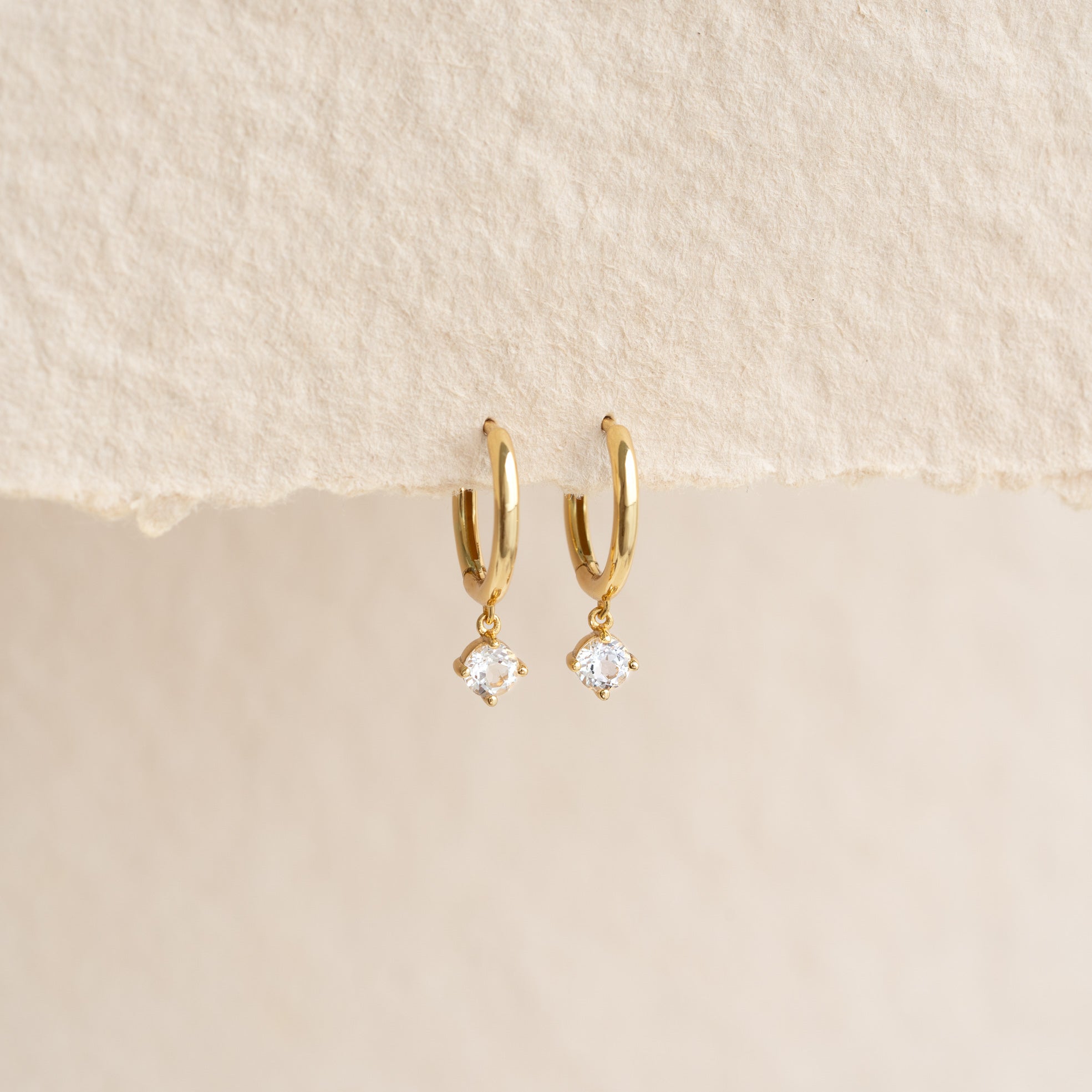 April Birthstone Drop Huggie Earrings - White Topaz