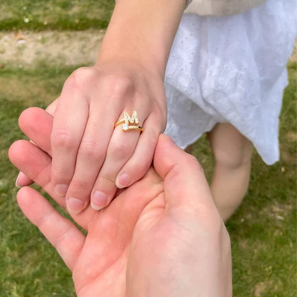 Letters Ring With Cubic Zirconia