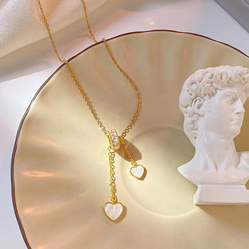 14K Gold Sparkling Heart Tassel Necklace