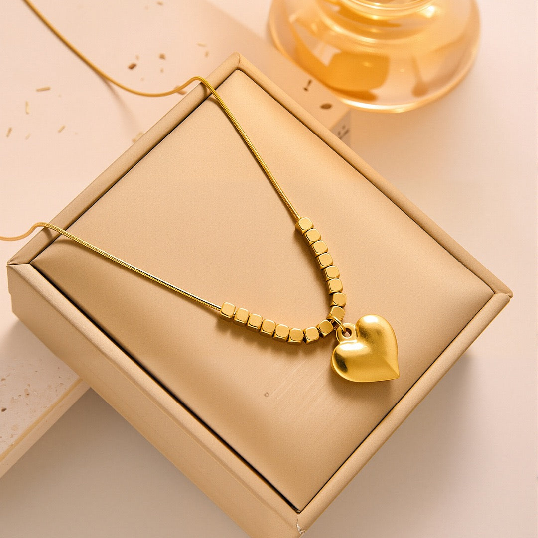14K Gold 3D Cube Heart Necklace