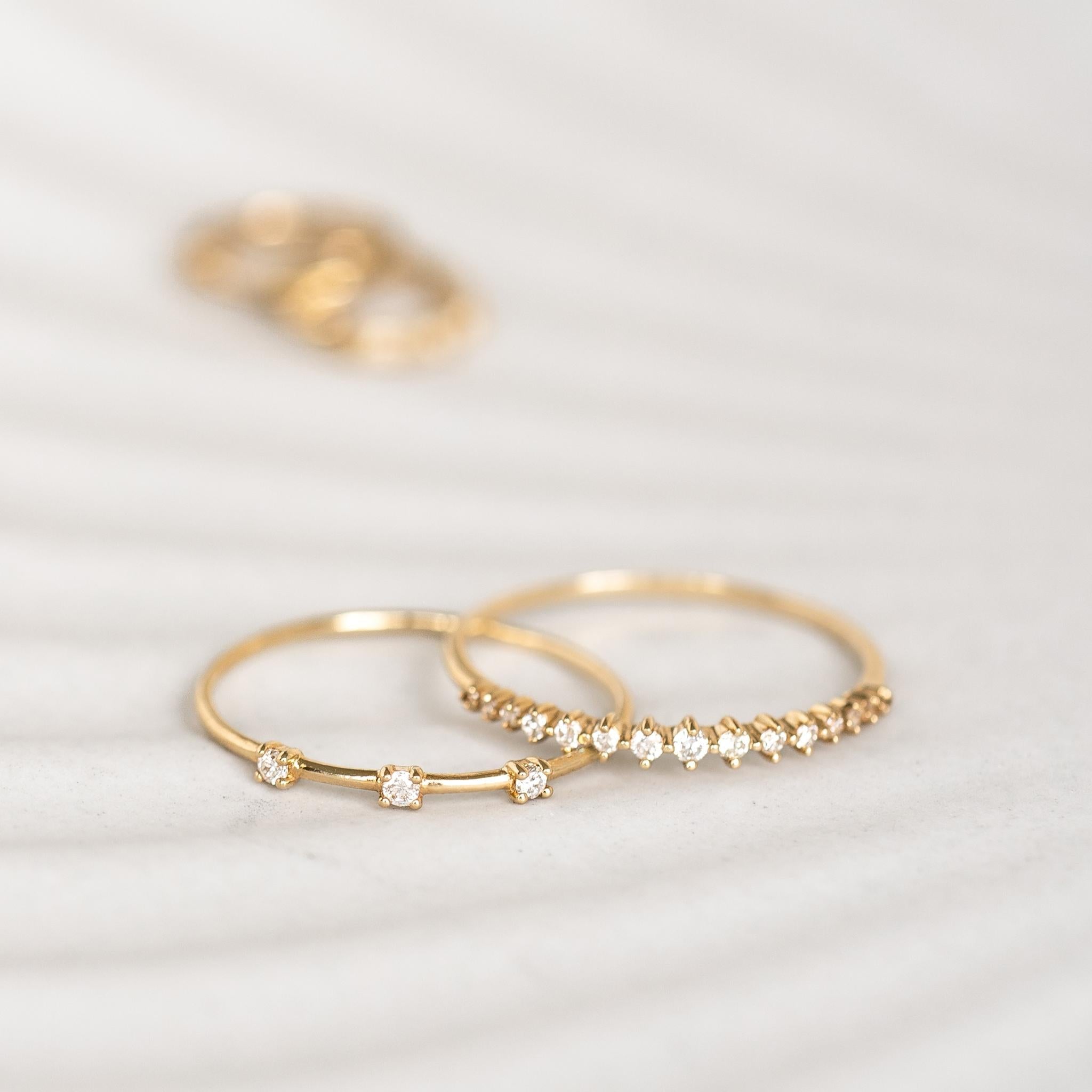 Three Stone Diamond Ring 14k Gold - Estelle