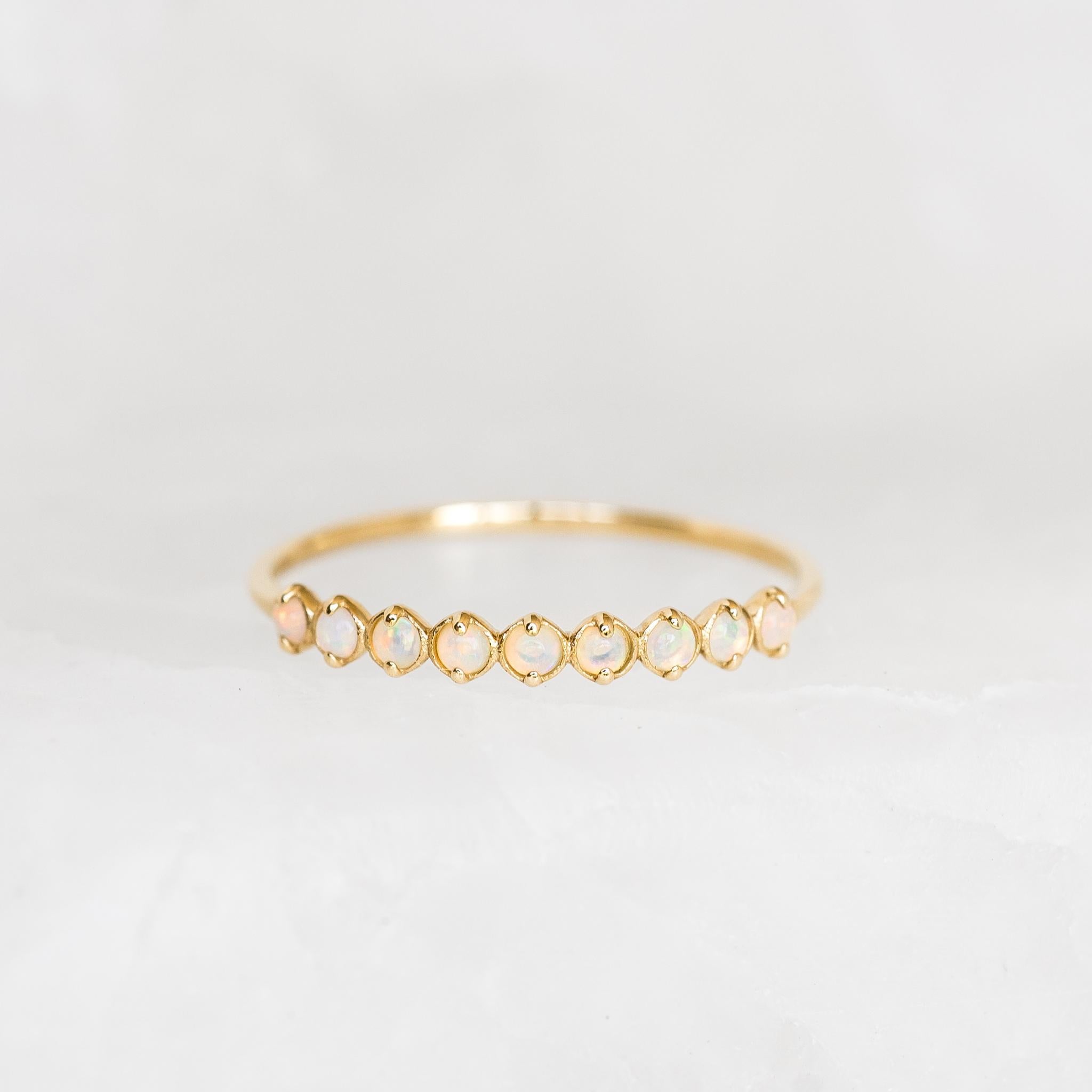 October Birthstone Ring 14k Gold - Opal