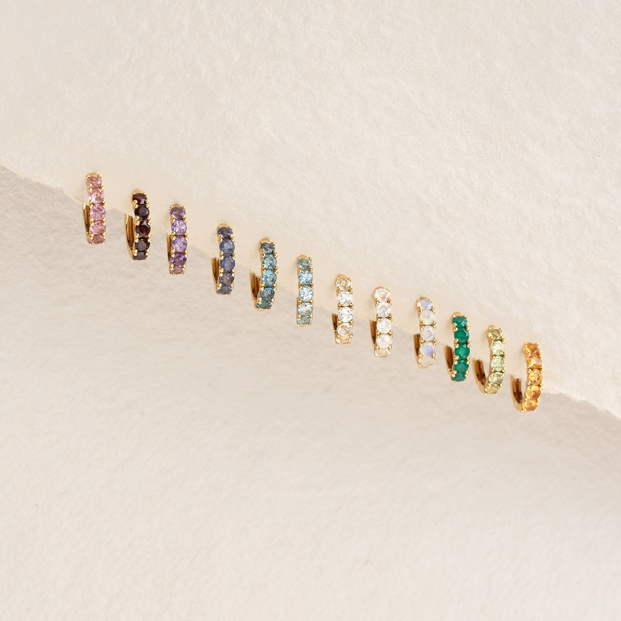 October Birthstone Huggie Earrings - Opal