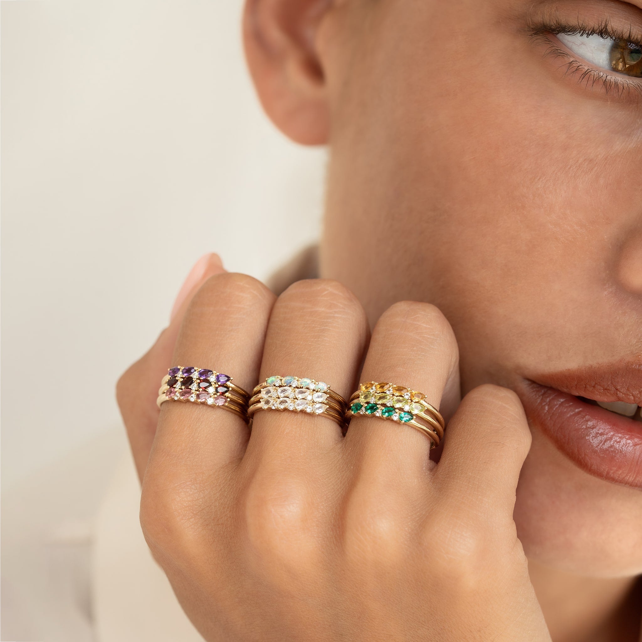 October Birthstone Pear Ring 14k Gold - Opal and Diamond