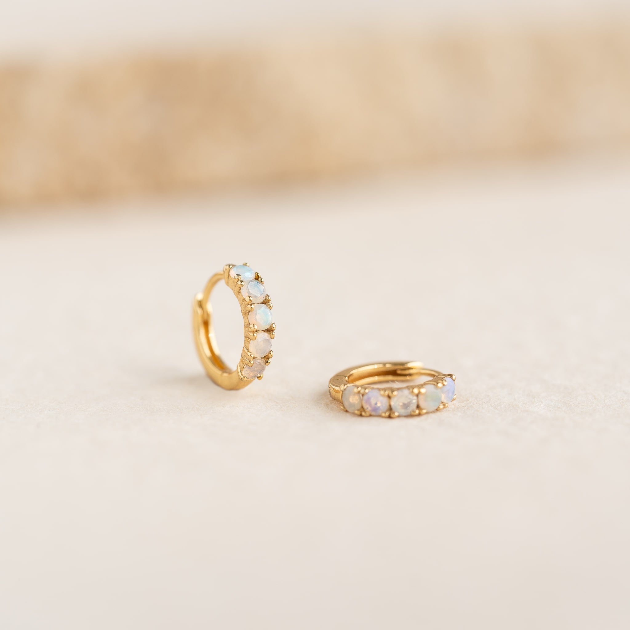 October Birthstone Huggie Earrings - Opal