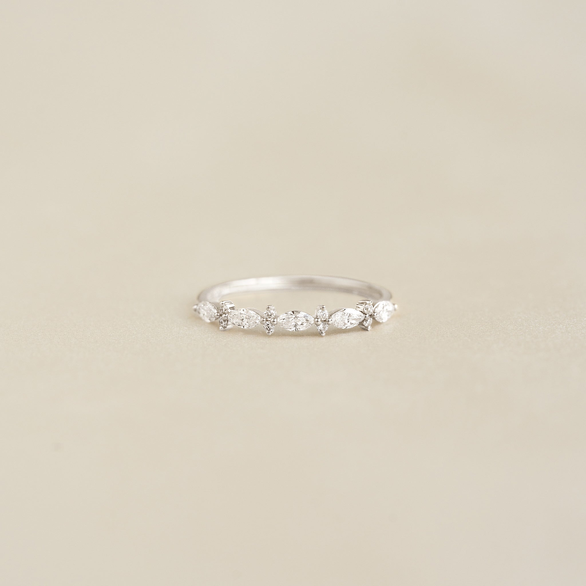 Marquise and Round Diamond Ring White Gold - Aurelia