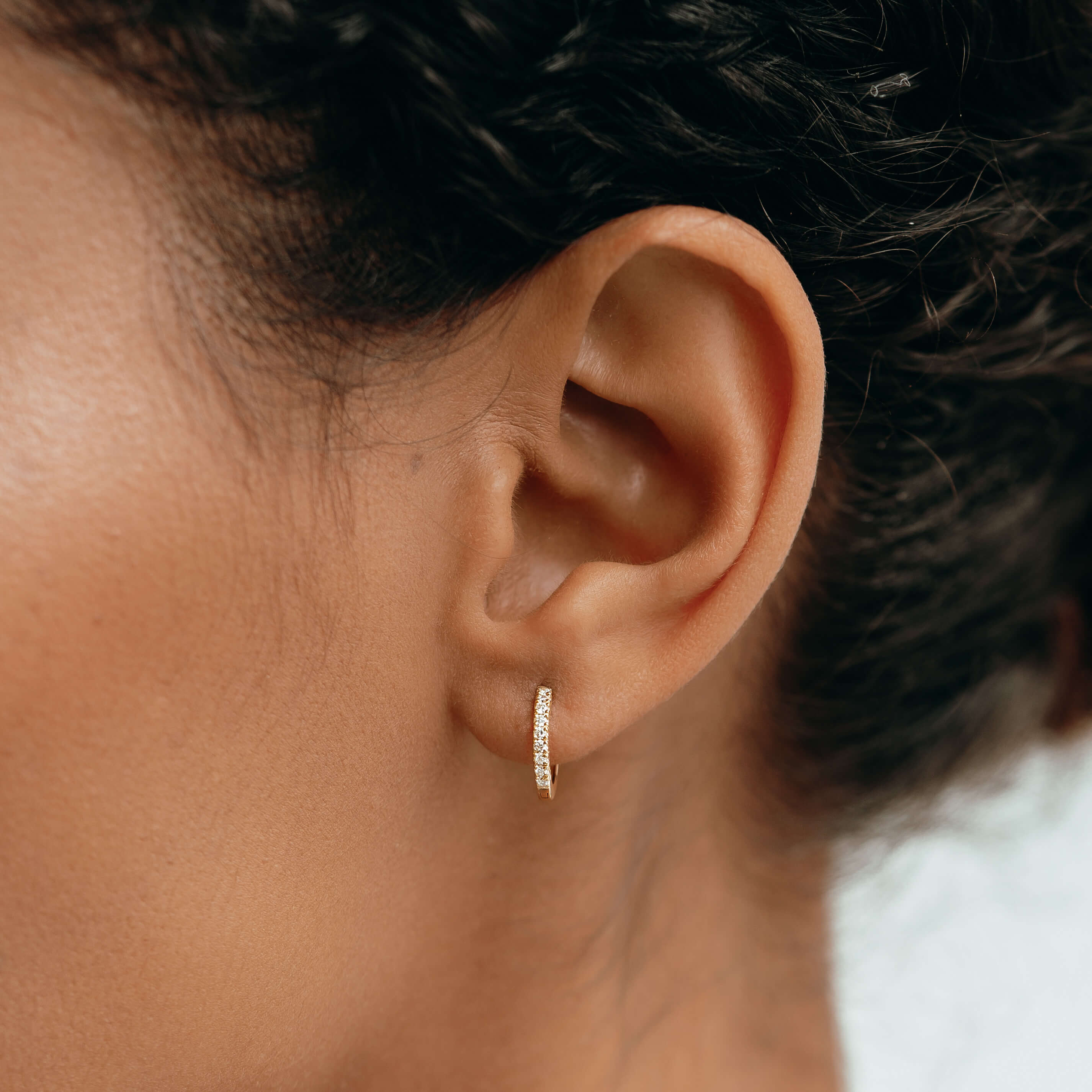 14k Yellow Gold Diamond Huggie Earrings - Susanna