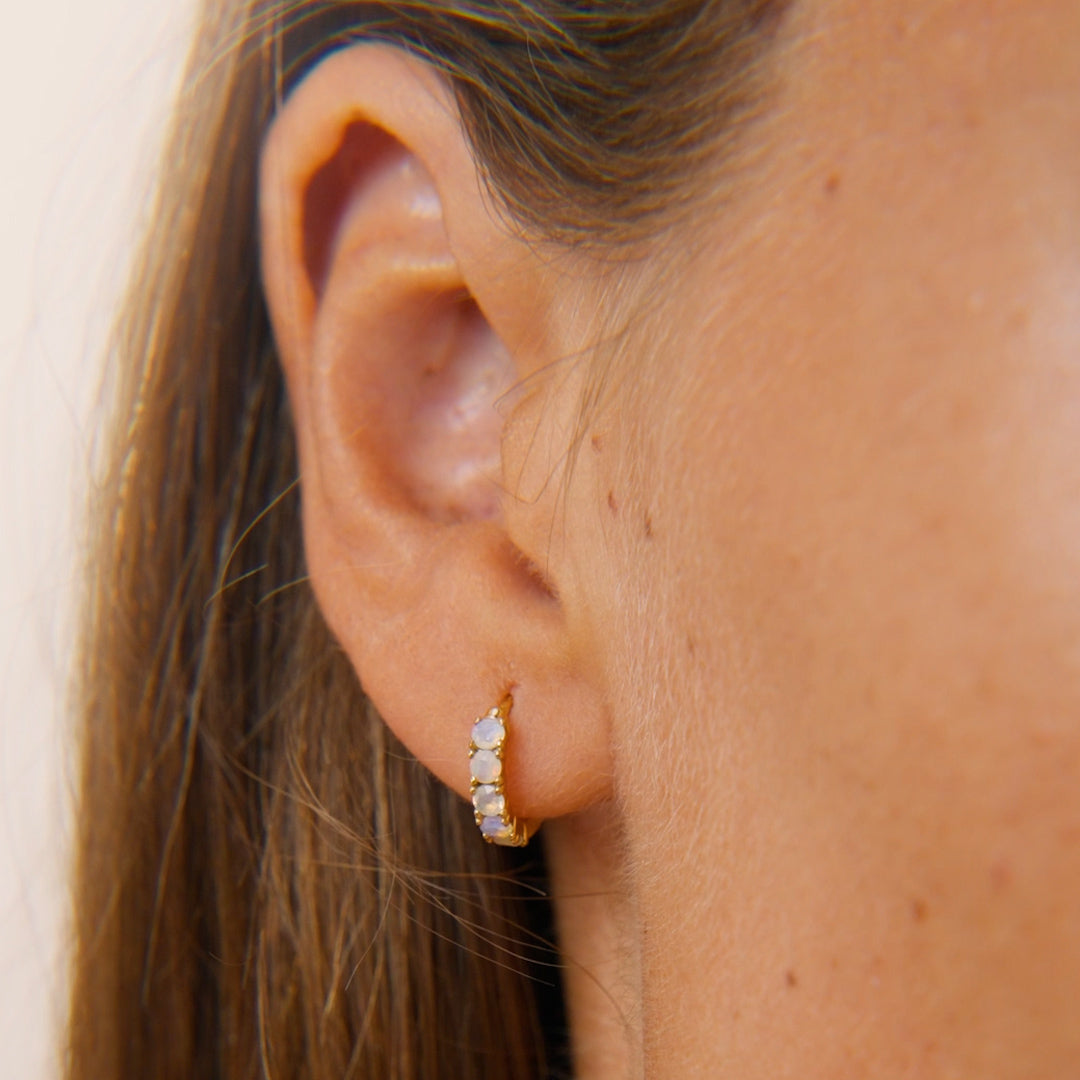 October Birthstone Huggie Earrings - Opal