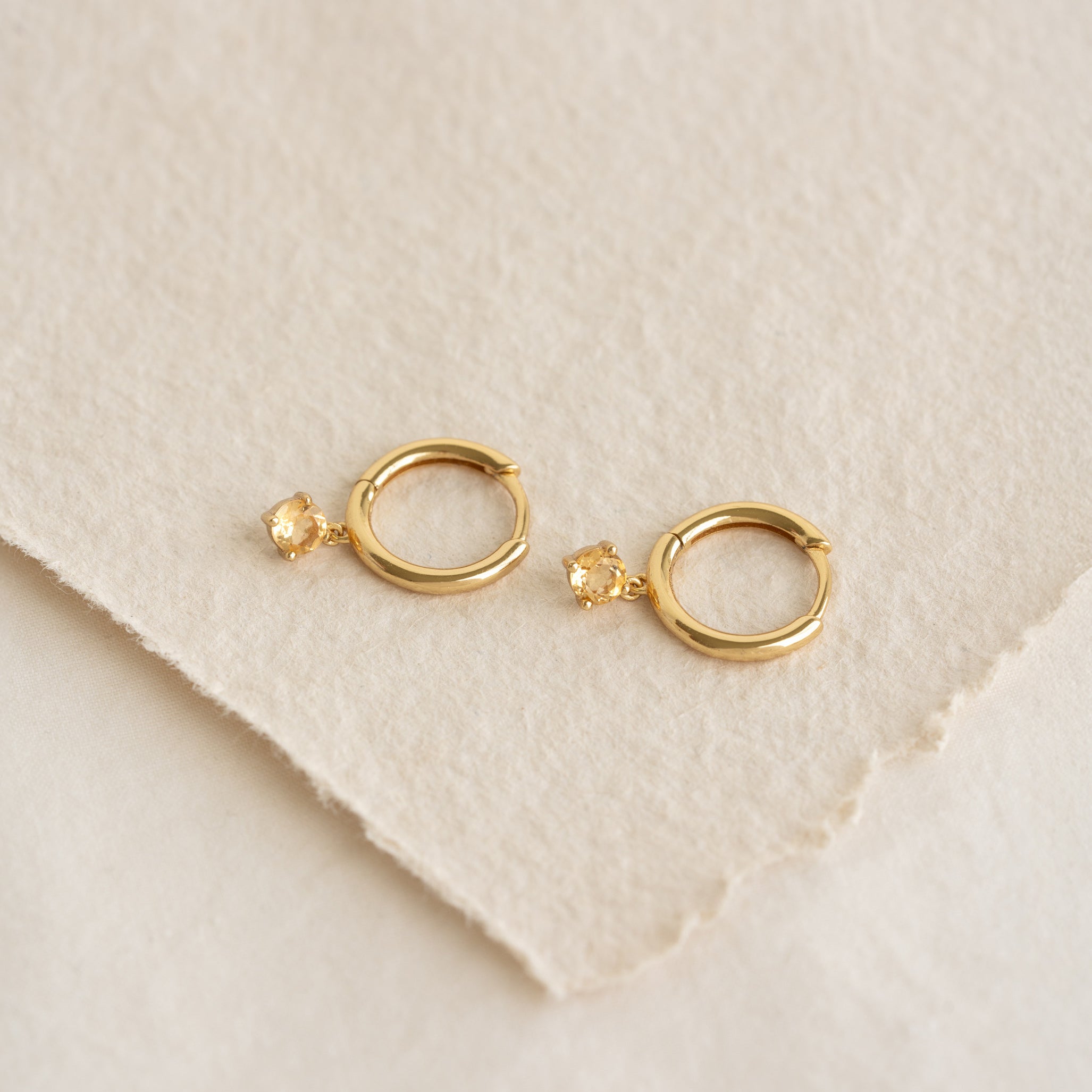 November Birthstone Drop Huggie Earrings - Citrine