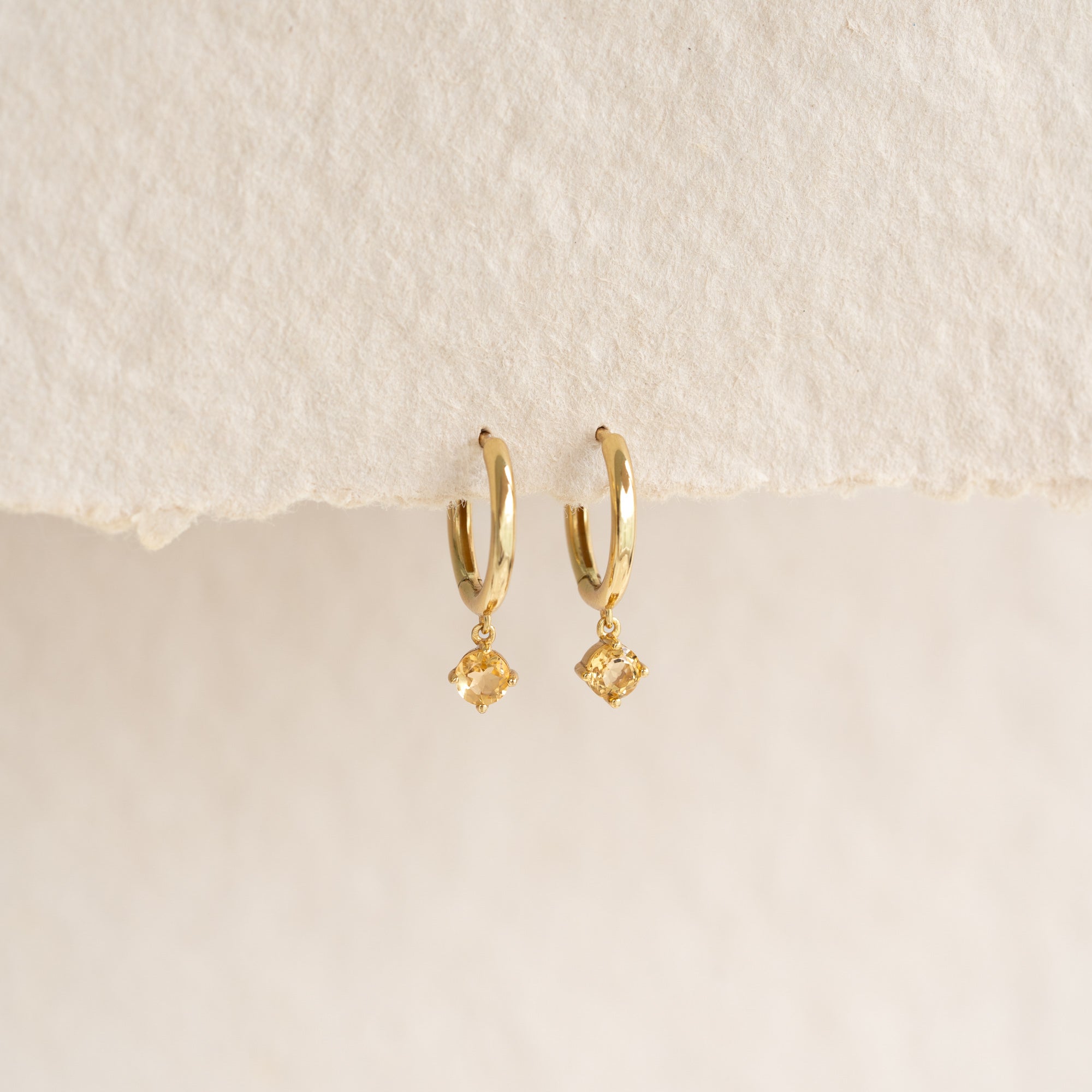 November Birthstone Drop Huggie Earrings - Citrine