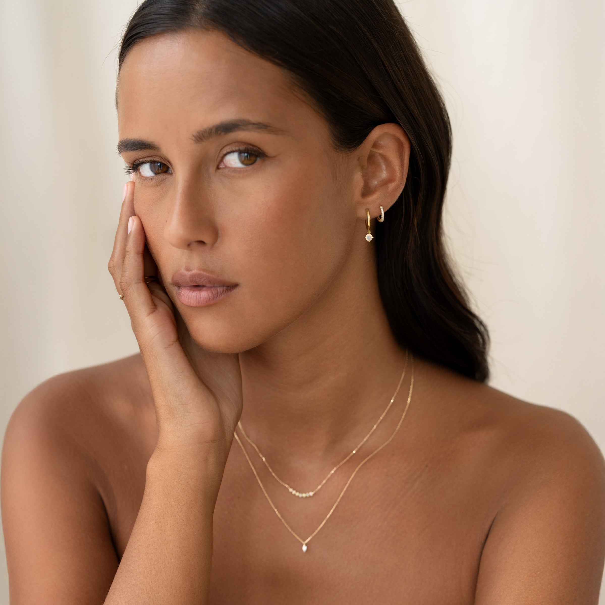 October Birthstone Drop Huggie Earrings - Opal