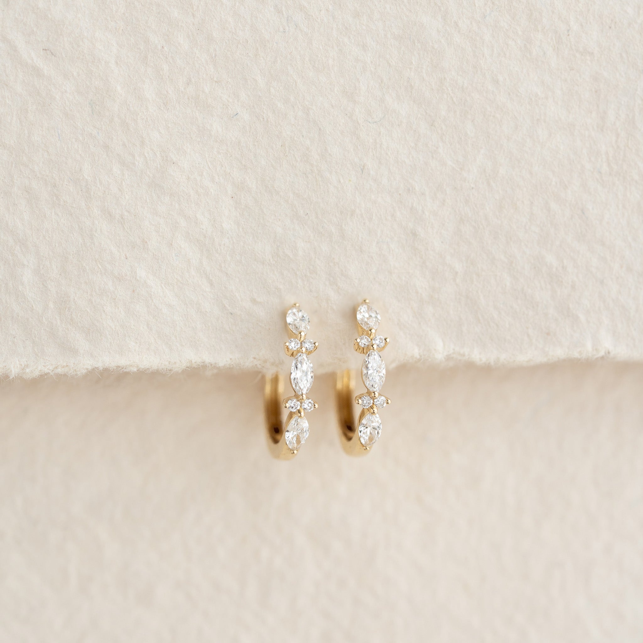 Marquise and Round Diamond Huggie Earrings 14k Gold - Zoya